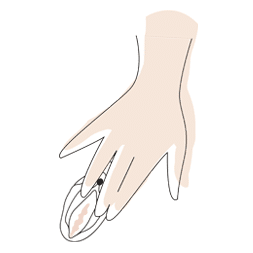 手が製品の使用位置を見つけるイラスト