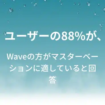 青い背景に水滴が散り、「ユーザーの88％が、Waveの方がマスターベーションに適していると回答」と書かれたテキスト