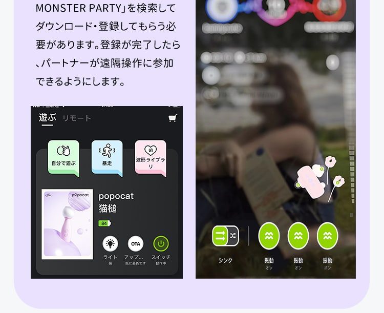 アプリのダウンロードと登録画面、パートナーとの遠隔操作接続手順を説明