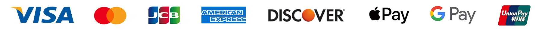 決済方法：VISA、Mastercard、JCB、American Express (AMEX)、Discover、Apple Pay、Google Pay、UnionPay